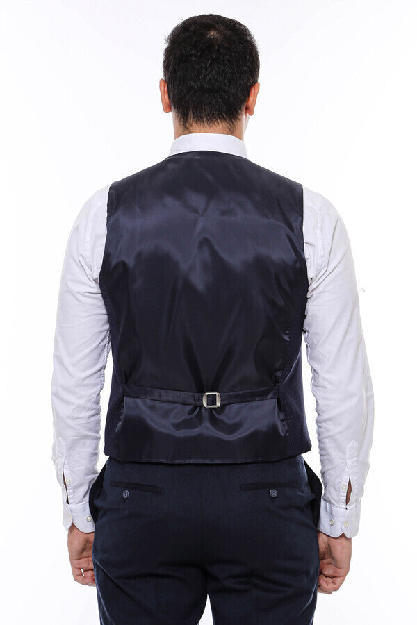 WSS Dot Patterned Navy Blue Vest  - Amiens