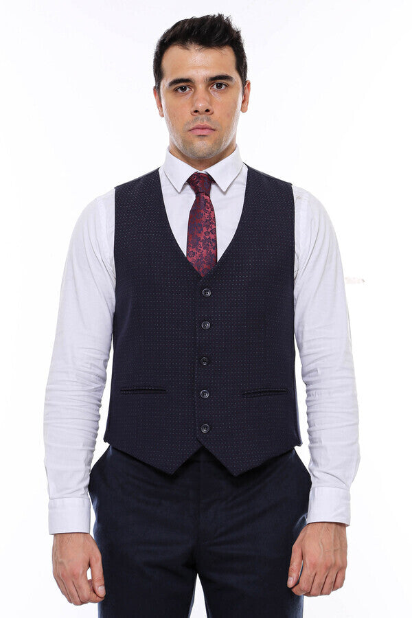 WSS Dot Patterned Navy Blue Vest  - Amiens