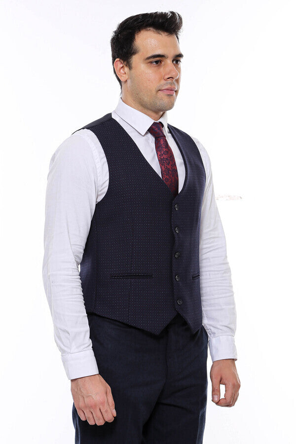 WSS Dot Patterned Navy Blue Vest  - Amiens