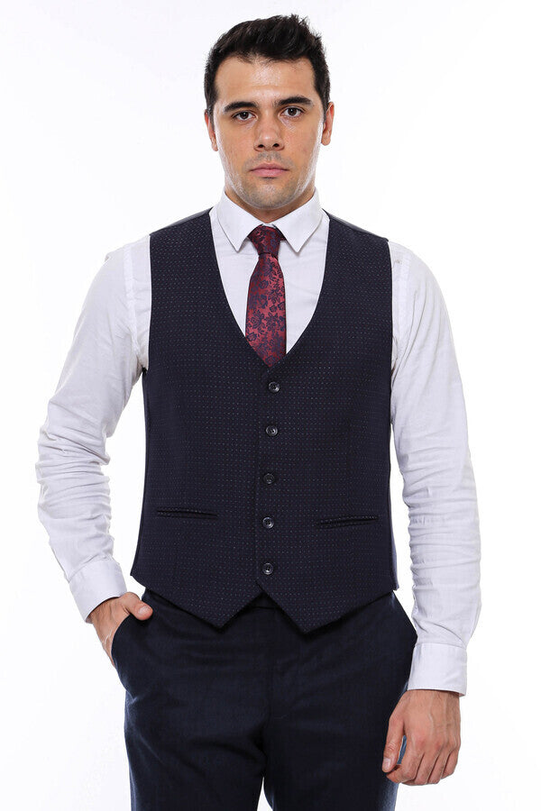 WSS Dot Patterned Navy Blue Vest  - Amiens