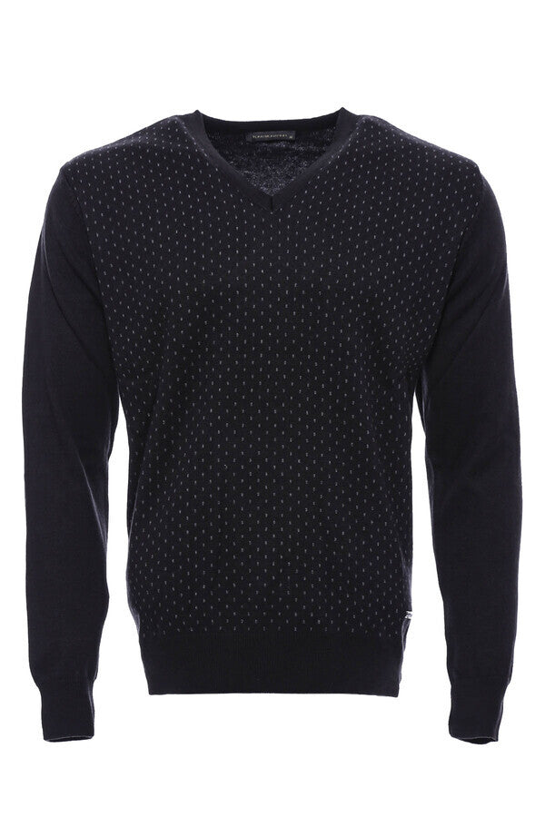WSS Dot Patterned V Neck Black Sweater  - Rock Hill
