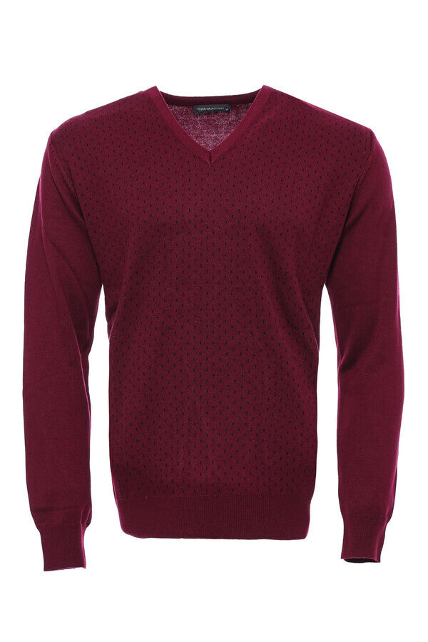 WSS Dot Patterned V Neck Burgundy Sweater  - La Paz