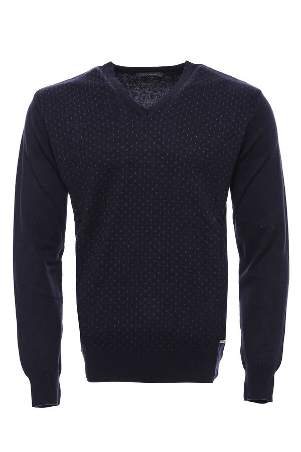 WSS Dot Patterned V Neck Navy Blue Sweater  - Cwmbran