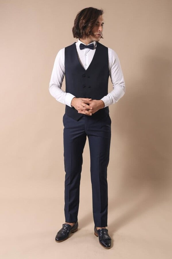 WSS Dot Patterned Vested Dark Blue Wedding Suit   - North Charleston