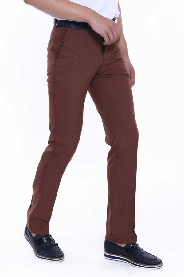 WSS Dot Pockets Slim Fit Cotton Tan Men Pants  - El Puerto de Santa María