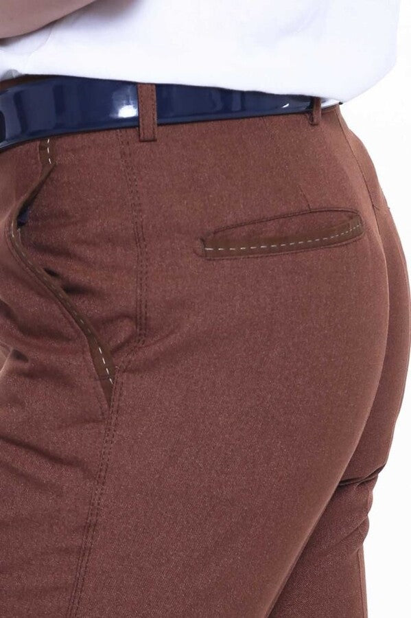 WSS Dot Pockets Slim Fit Cotton Tan Men Pants  - El Puerto de Santa María