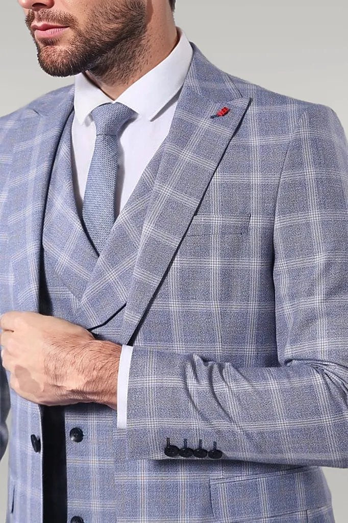 WSS Double Breasted 3 Pieces Blue Suit  - Singen