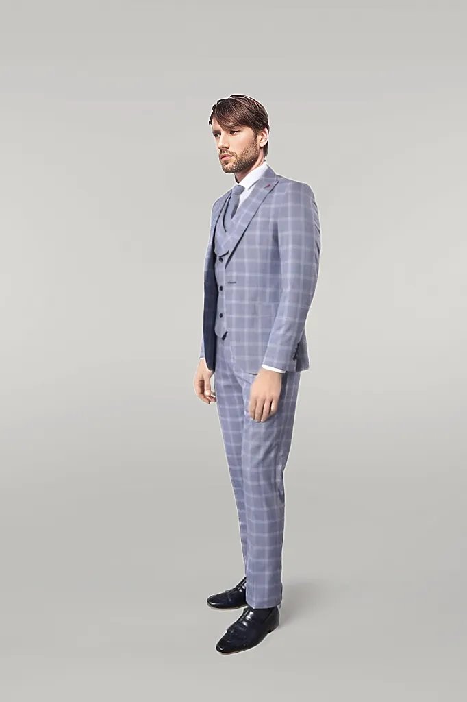 WSS Double Breasted 3 Pieces Blue Suit  - Singen