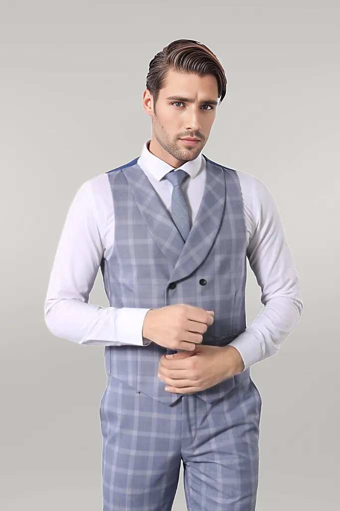 WSS Double Breasted 3 Pieces Blue Suit  - Singen