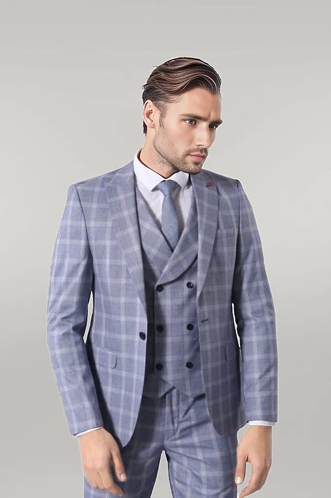 WSS Double Breasted 3 Pieces Blue Suit  - Singen