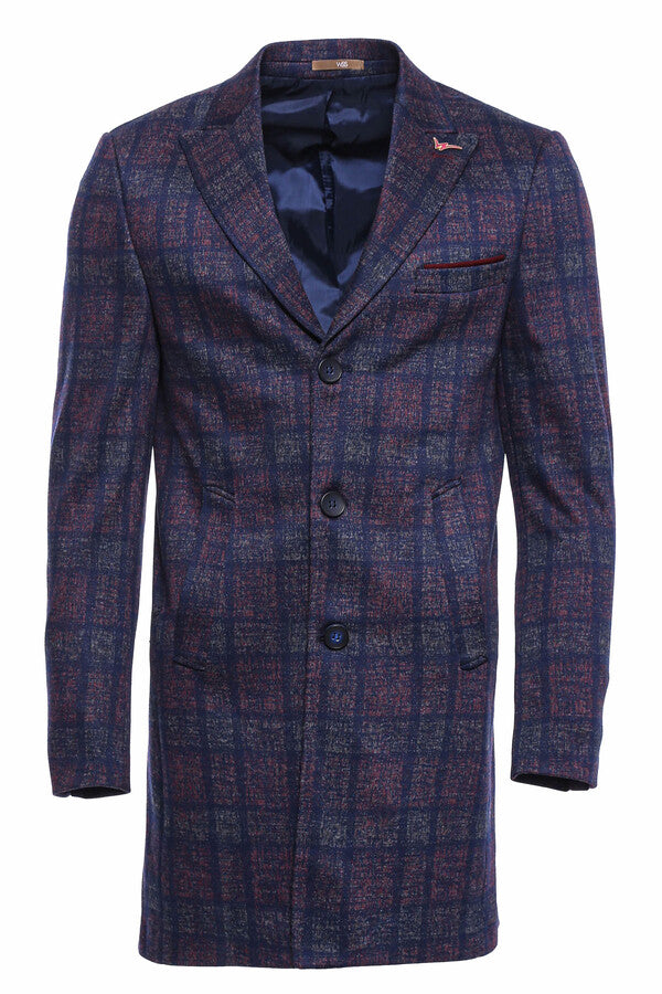 WSS Double-Breasted Plaid Burgundy Men Coat  - Mira