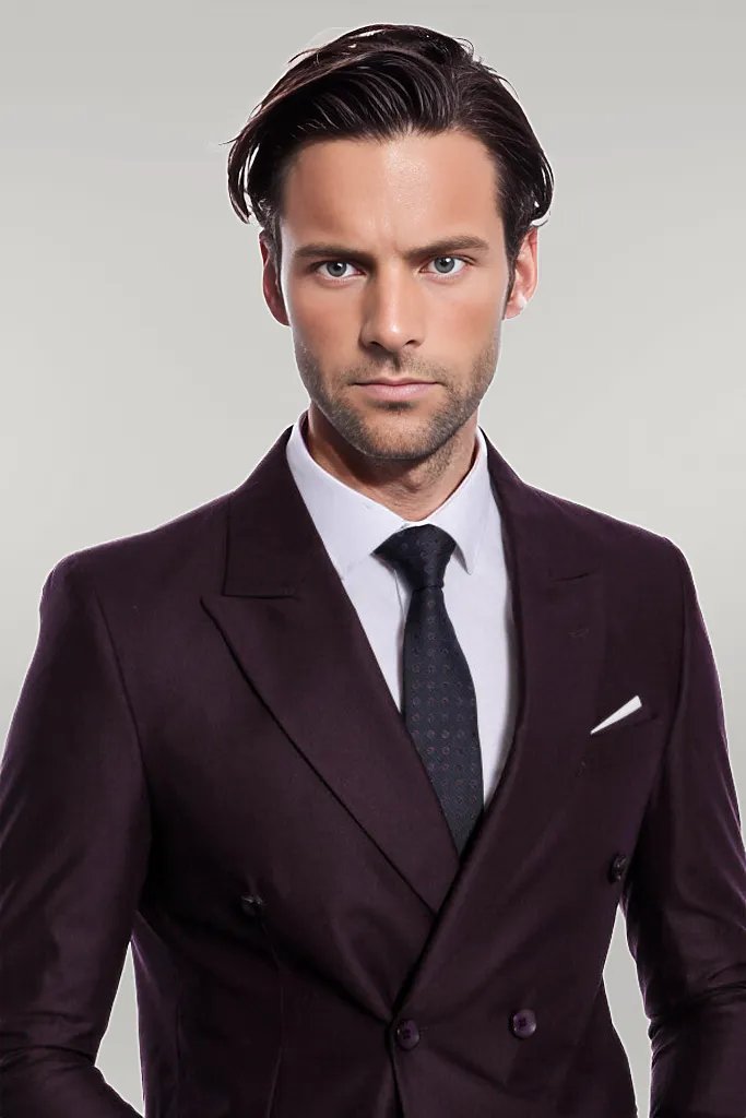 WSS Double Breasted Plain Wide Lapel Purple Men Suit  - Singen