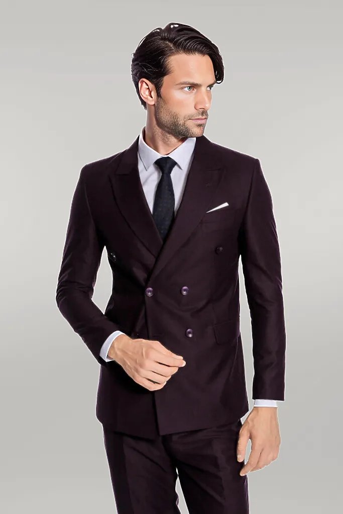 WSS Double Breasted Plain Wide Lapel Purple Men Suit  - Singen