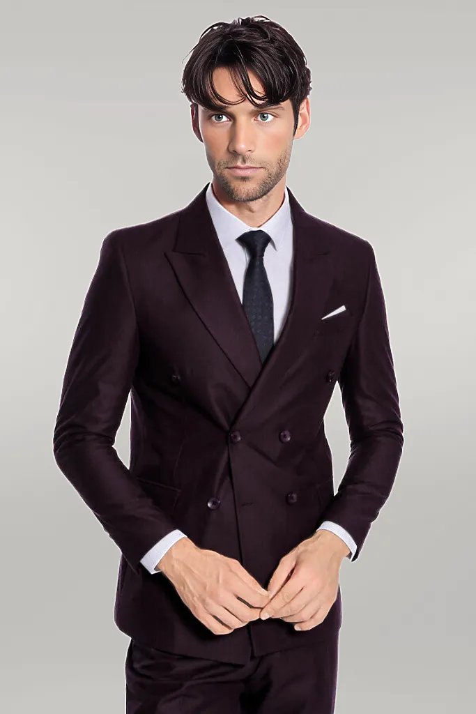 WSS Double Breasted Plain Wide Lapel Purple Men Suit  - Singen