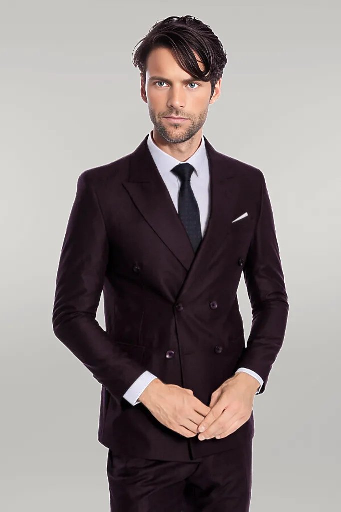 WSS Double Breasted Plain Wide Lapel Purple Men Suit  - Singen