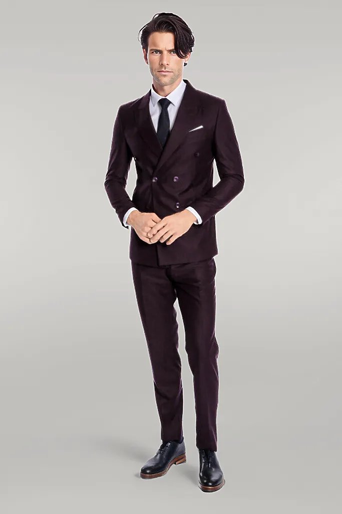WSS Double Breasted Plain Wide Lapel Purple Men Suit  - Singen