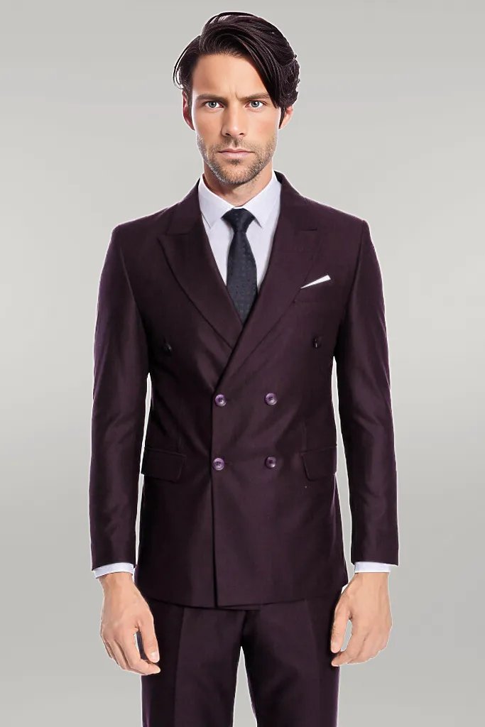 WSS Double Breasted Plain Wide Lapel Purple Men Suit  - Singen