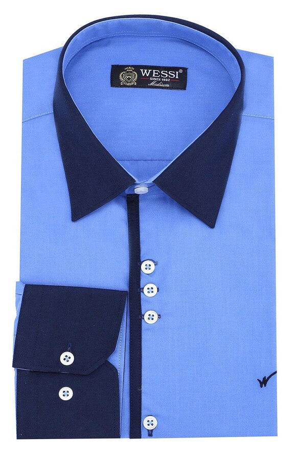 WSS Double Colored Blue Slim Fit Shirt  - Pine Bluff