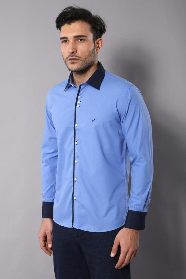 WSS Double Colored Blue Slim Fit Shirt  - Pine Bluff
