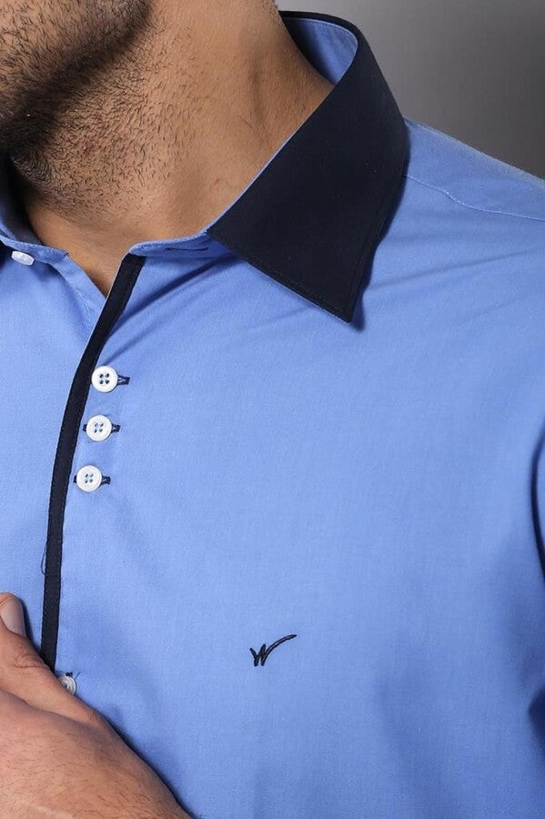 WSS Double Colored Blue Slim Fit Shirt  - Pine Bluff