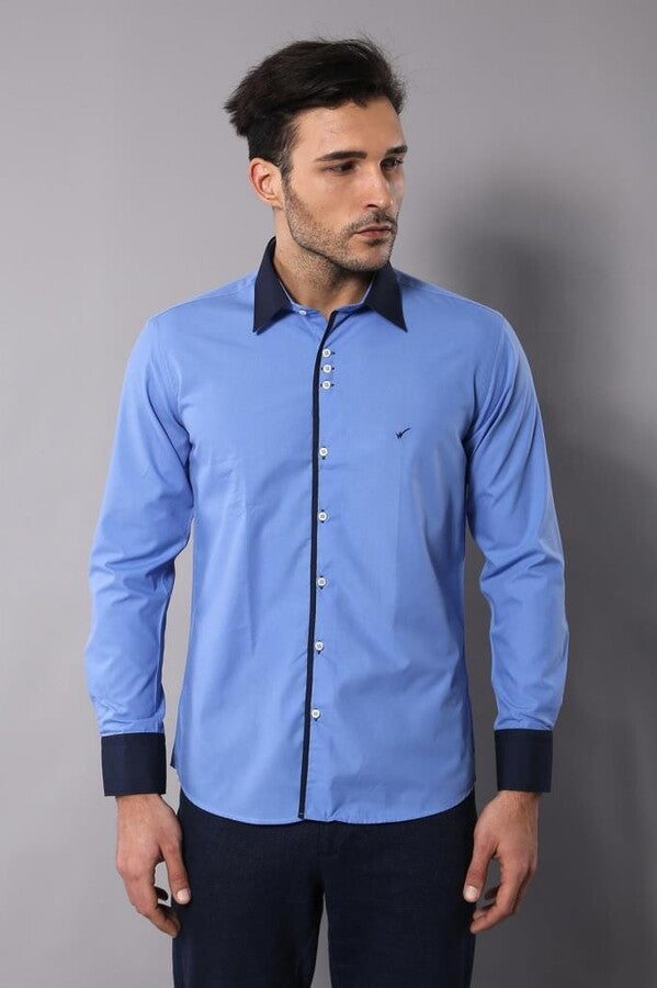 WSS Double Colored Blue Slim Fit Shirt  - Pine Bluff