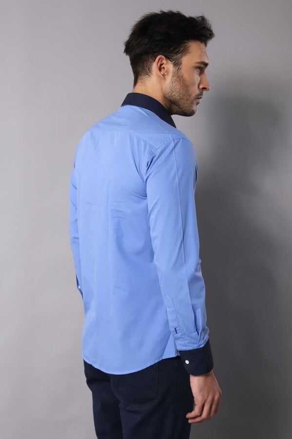WSS Double Colored Blue Slim Fit Shirt  - Pine Bluff