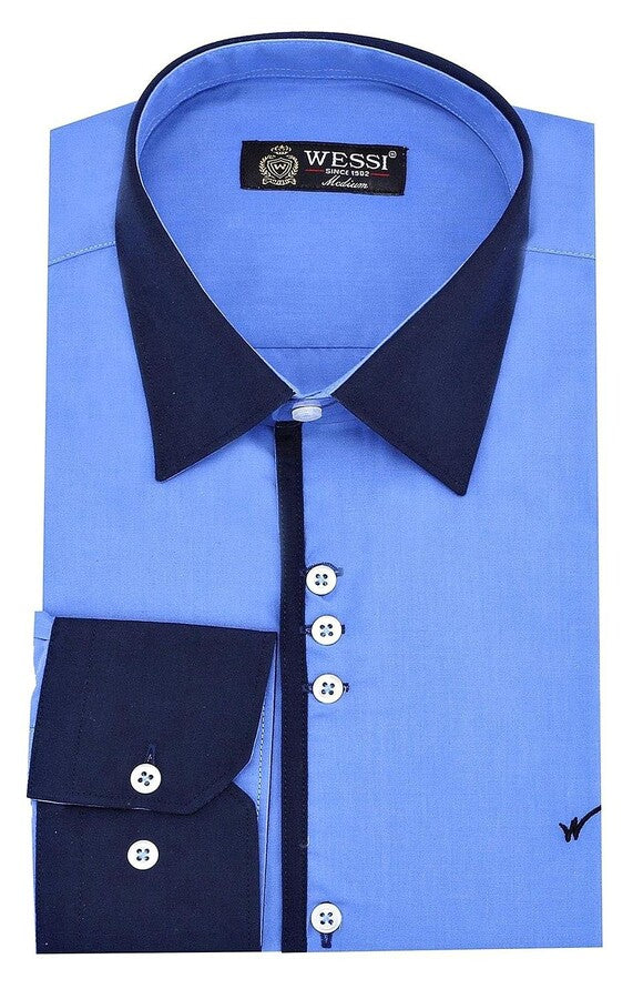 WSS Double Colored Blue Slim Fit Shirt  - Pine Bluff