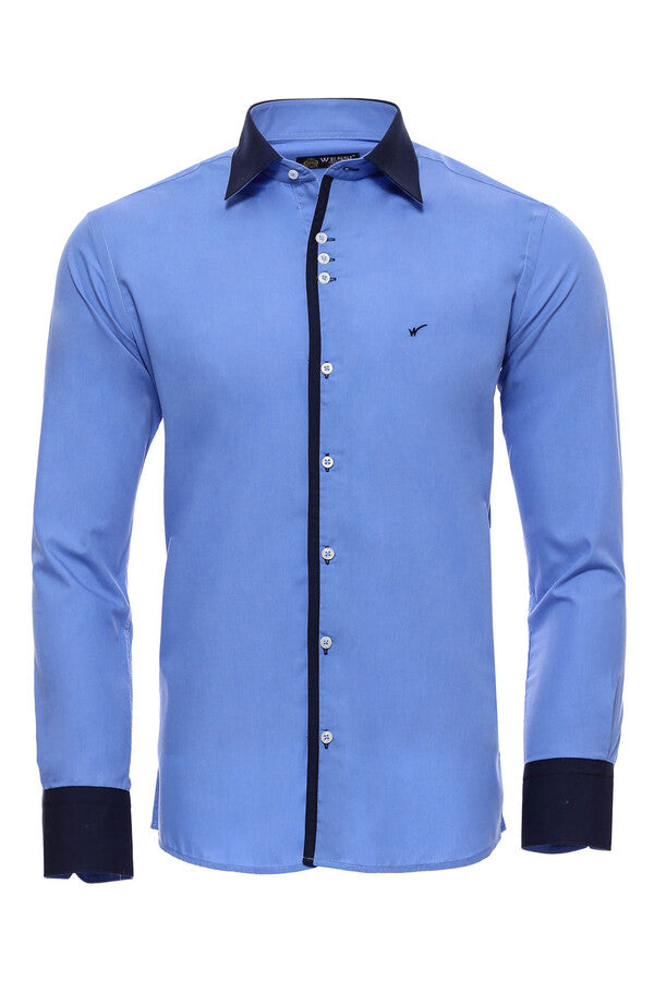 WSS Double Colored Blue Slim Fit Shirt  - Pine Bluff