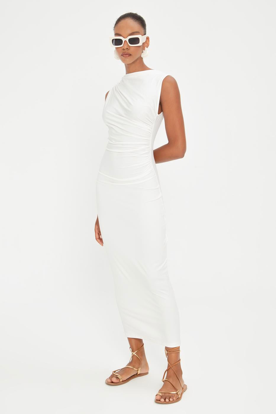 BSL Women Draped Sleeveless Midi Dress - Santa Cruz