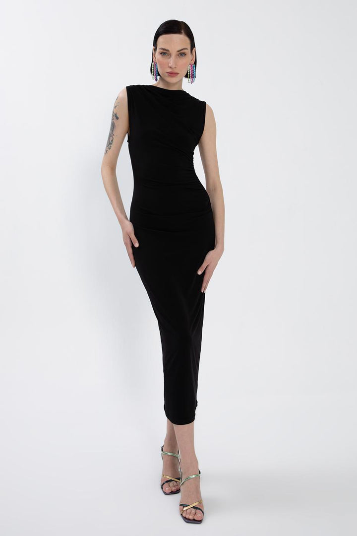 BSL Women Draped Sleeveless Midi Dress - Hellendoorn