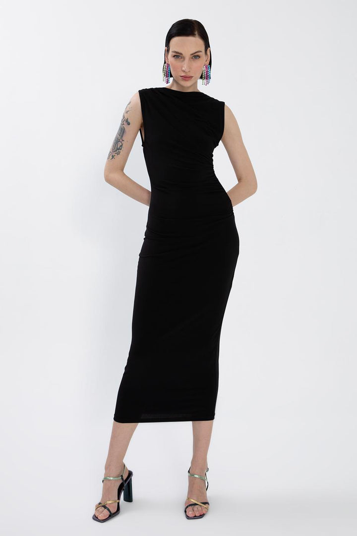 BSL Women Draped Sleeveless Midi Dress - Hellendoorn
