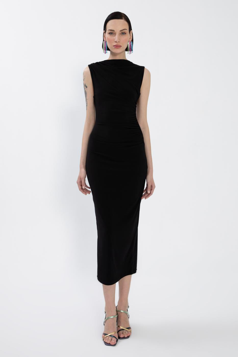 BSL Women Draped Sleeveless Midi Dress - Hellendoorn