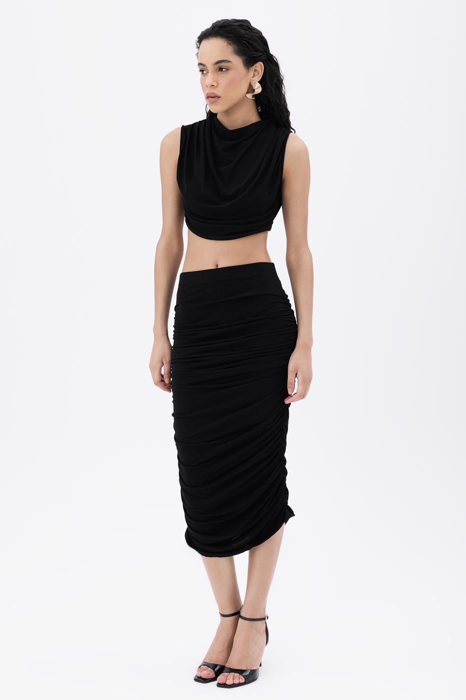 BSL Women Draped Midi Pencil Skirt - Redlands