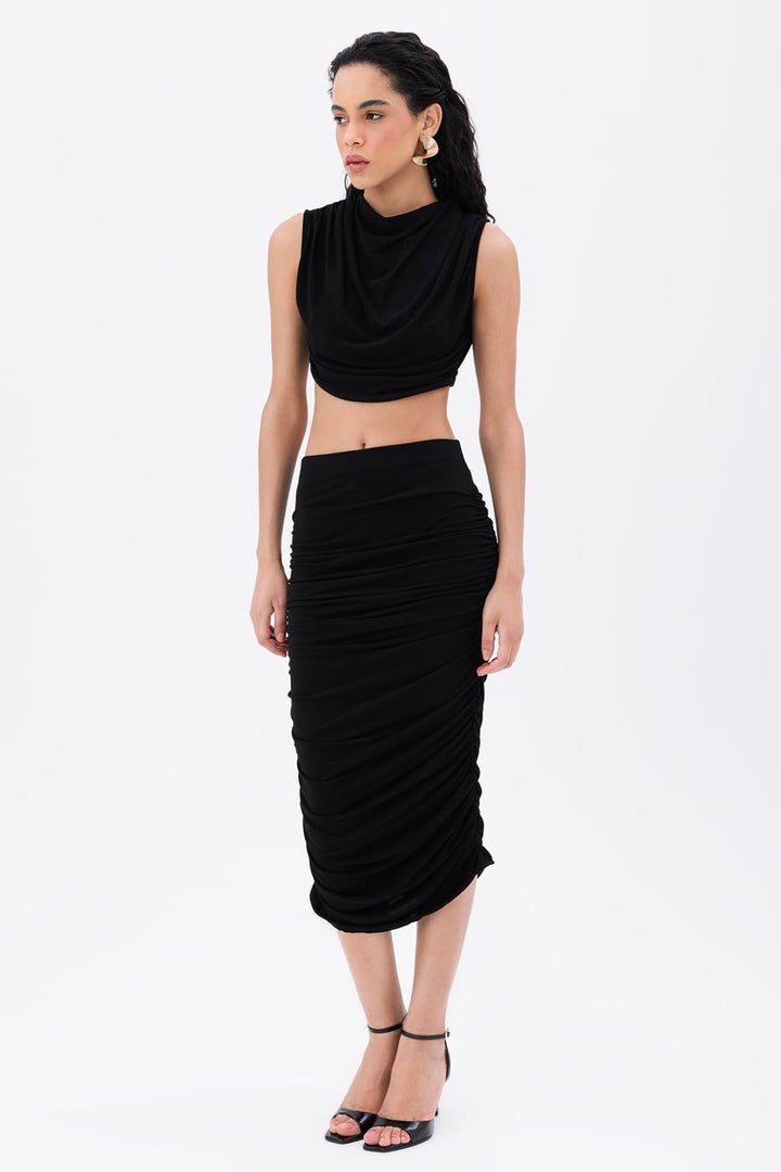 BSL Women Draped Midi Pencil Skirt - Redlands