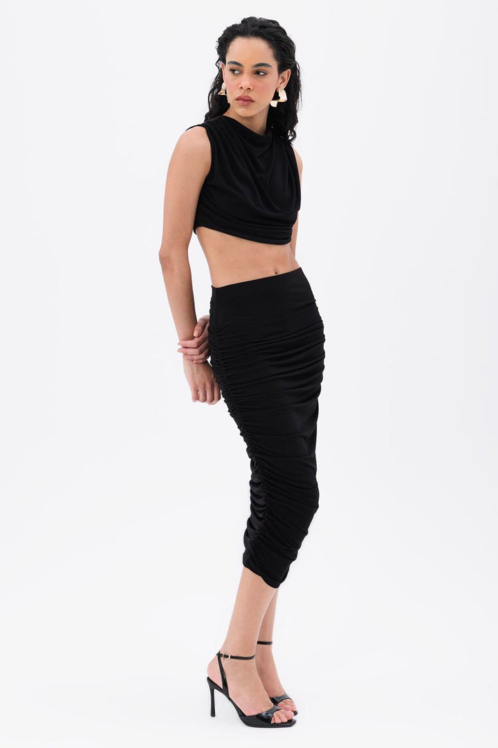 BSL Women Draped Midi Pencil Skirt - Redlands