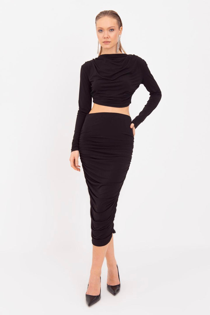 BSL Women Draped Midi Pencil Skirt - Brookfield