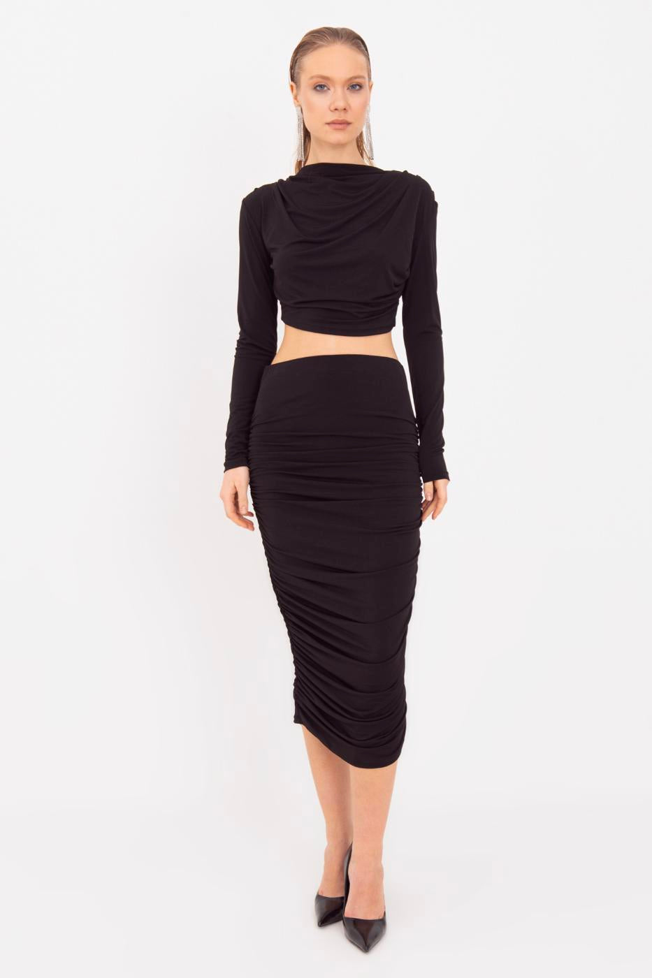 BSL Women Draped Midi Pencil Skirt - Brookfield
