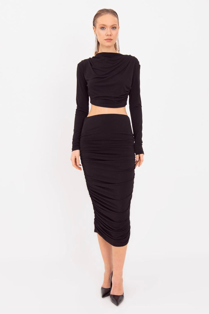 BSL Women Draped Midi Pencil Skirt - Brookfield