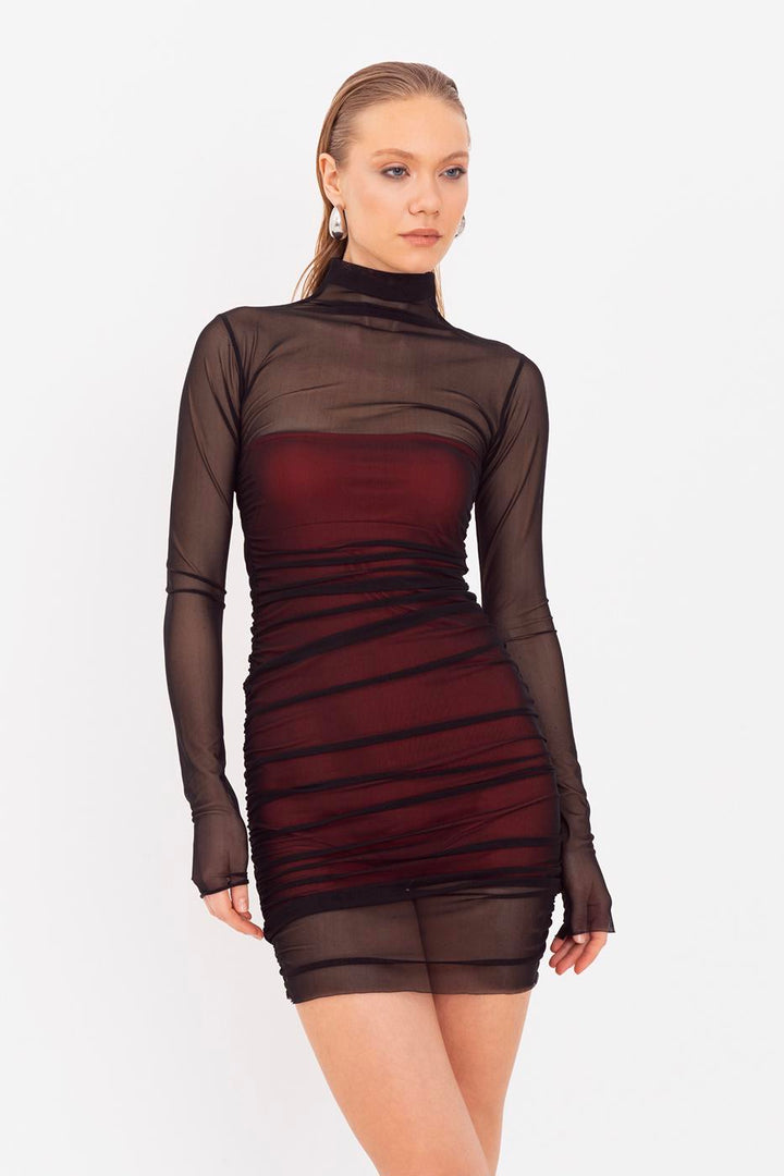 BSL Women Draped Mini Tulle Dress - Santa Clara