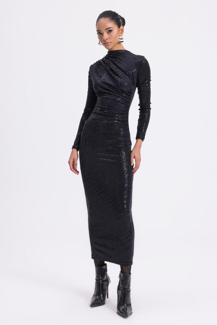 BSL Women Draped Sequined Midi Dress - East Honolulu