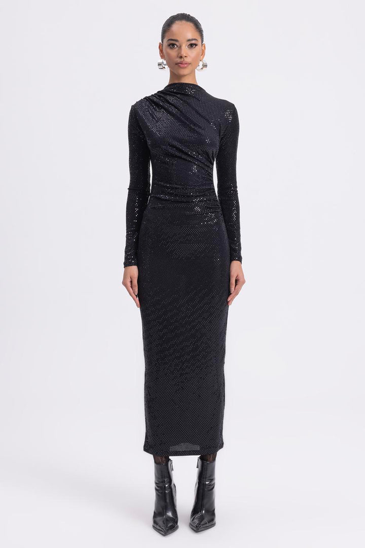 BSL Women Draped Sequined Midi Dress - East Honolulu