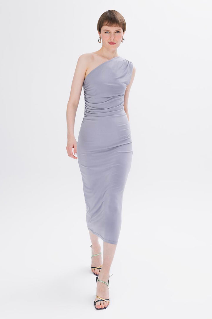 BSL Women Draped One-Shoulder Detailed Midi Dress - Sambir