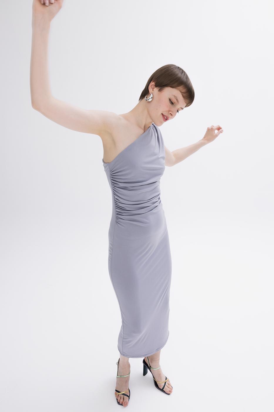 BSL Women Draped One-Shoulder Detailed Midi Dress - Sambir