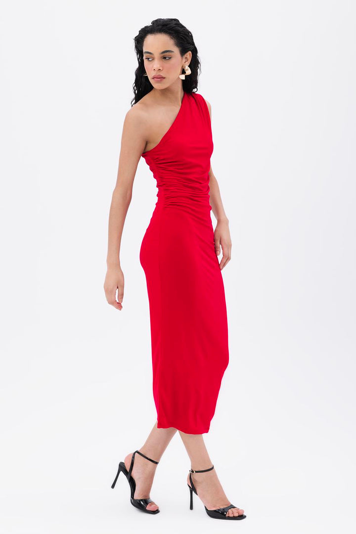BSL Women Draped One-Shoulder Detailed Midi Dress - Cava de’ Tirreni