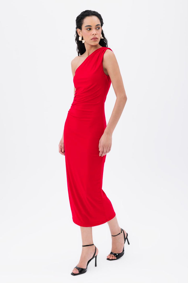BSL Women Draped One-Shoulder Detailed Midi Dress - Cava de’ Tirreni