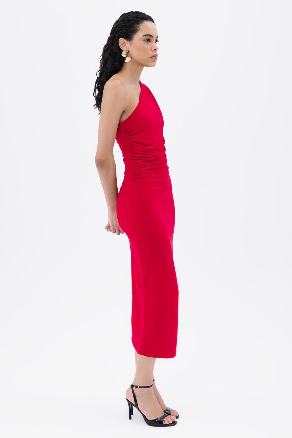 BSL Women Draped One-Shoulder Detailed Midi Dress - Cava de’ Tirreni