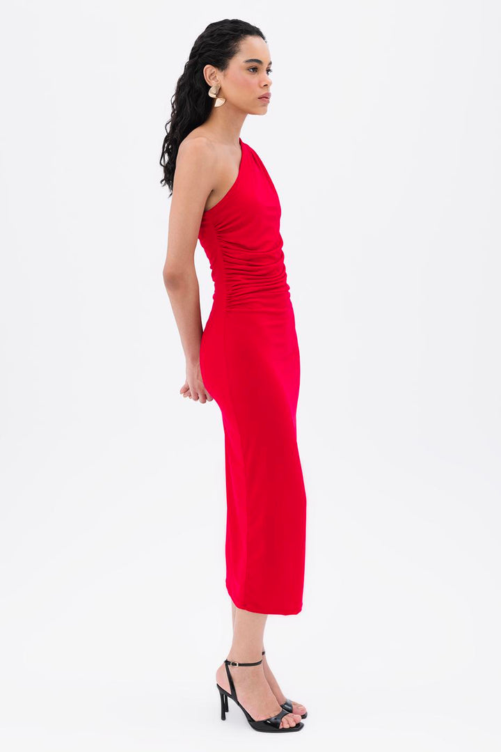 BSL Women Draped One-Shoulder Detailed Midi Dress - Cava de’ Tirreni
