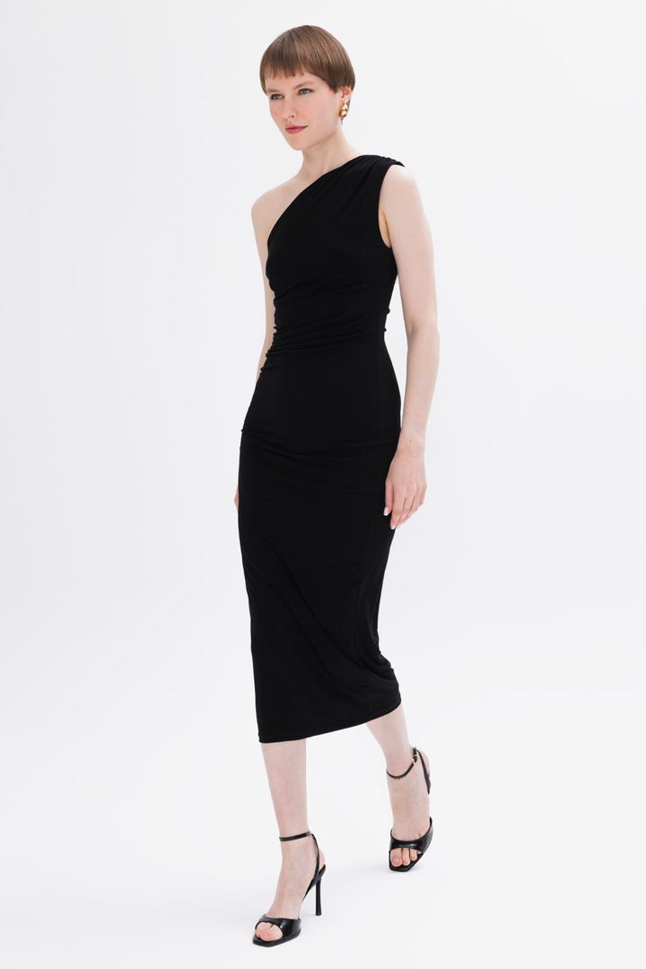 BSL Women Draped One-Shoulder Detailed Midi Dress - Ioánnina