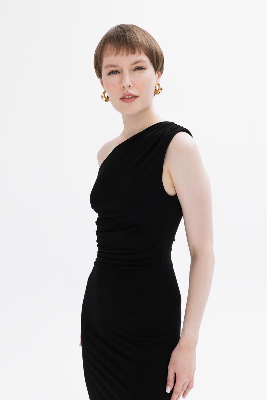 BSL Women Draped One-Shoulder Detailed Midi Dress - Ioánnina