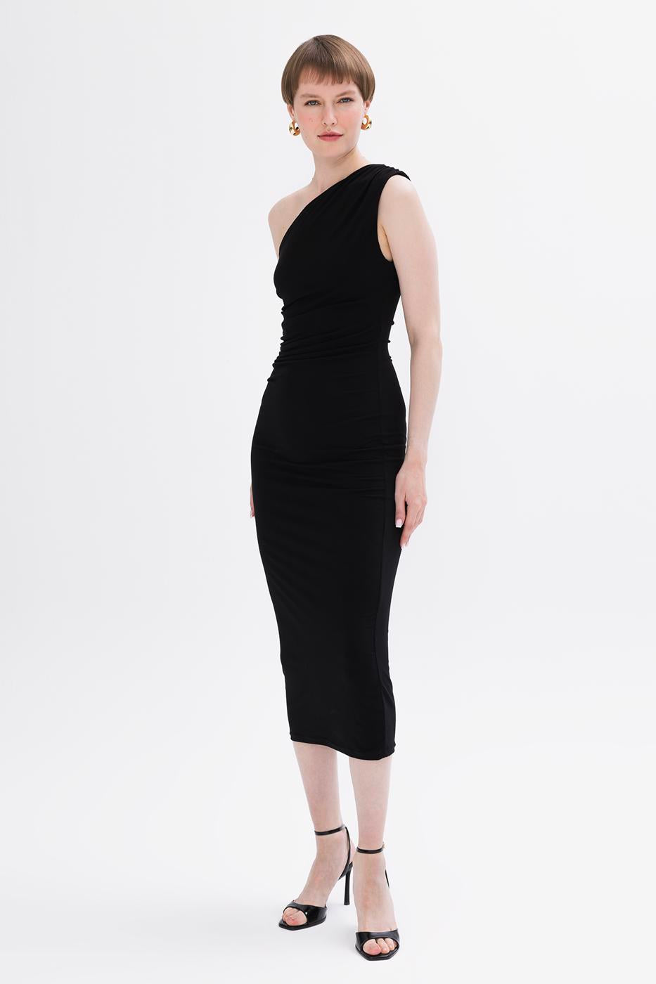 BSL Women Draped One-Shoulder Detailed Midi Dress - Ioánnina